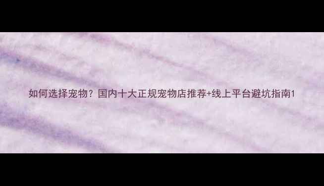 图片 如何选择宠物？国内十大正规宠物店推荐+线上平台避坑指南1